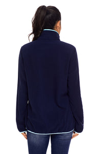 Sexy Blue Stand Collar Buttons Fleece Pullover Top