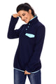 Sexy Blue Stand Collar Buttons Fleece Pullover Top
