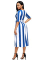 Sexy Blue Stripe Print Half Sleeve Belted Dress