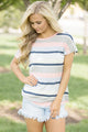 Sexy Blue Striped Short Sleeve T-shirt