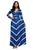 Sexy Blue Striped V Neck Long Sleeve Maxi Dress