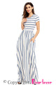 Sexy Blue Striped White Short Sleeve Maxi Dress