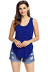 Sexy Blue Summer Side Slits Tank Top with Pocket