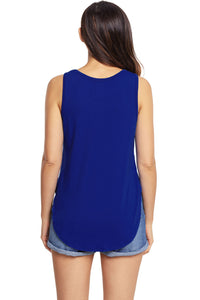 Sexy Blue Summer Side Slits Tank Top with Pocket
