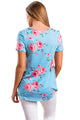 Sexy Blue Super Soft Floral Tee Shirt with Crisscross Neck
