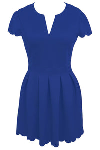 Sexy Blue Sweet Scallop Pleated Skater Dress