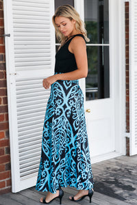 Sexy Blue Tendril Printed Maxi Skirt