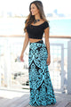 Sexy Blue Tendril Printed Maxi Skirt