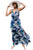 Sexy Blue Tropical Leaf Print Sexy V Neck Maxi Dress