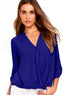 Sexy Blue V Neck Knotted Button-up Sleeve Blouse