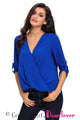 Sexy Blue V Neck Ruffle Loose Fit Blouse Top