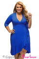 Sexy Blue Whimsy Wrap Flounce Plus Size Dress
