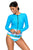 Sexy Blue White Contrast Long Sleeved Zip Rashguard Swimsuit