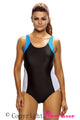 Sexy Blue White Detail Black Racerback One Piece Swimsuit