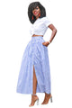 Sexy Blue White Stripes Button Front Maxi Skirt