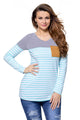 Sexy Blue White Stripes Color Block Long Sleeve Blouse Top
