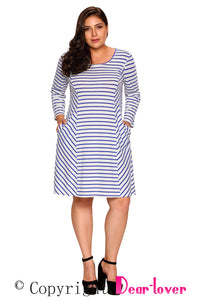 Sexy Blue White Stripes Relaxed Curvy Dress