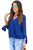 Sexy Blue Womens V Neck Ruched Tie Sleeve Top