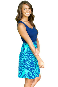 Sexy Blue and Aqua Printed Short Dress