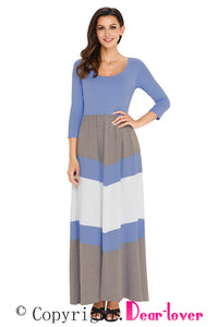 Sexy Blue and Gray Chevron Maxi Dress