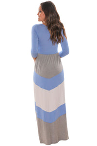 Sexy Blue and Gray Chevron Maxi Dress