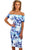 Sexy Blue and White Floral Bardot Bodycon Midi Dress