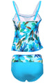 Sexy Bluish Floral Print 2pcs Tankini Swimsuit