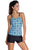 Sexy Bluish Patterned Shirr Tankini with Square Shorts