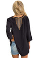 Sexy Bohemian Embroidery Black Sleeved Blouse