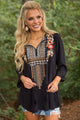 Sexy Bohemian Embroidery Black Sleeved Blouse