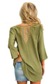 Sexy Bohemian Embroidery Olive Sleeved Blouse