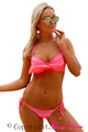 Sexy Bright Coral Striped Detail Ruffle Top 2pcs Bathing Suit