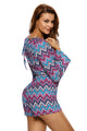 Sexy Bright Zigzag Print Deep V Lace-up Long Sleeve Playsuit