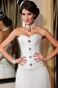 Sexy Brocade Steampunk Corset with Clasp Fasteners White