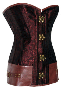 Sexy Brown Brocade Steampunk Corset with Clasp Fasteners