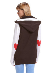 Sexy Brown Cable Knit Hooded Sweater Vest