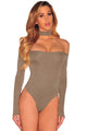 Sexy Brown Choker Off Shoulder Bodysuit