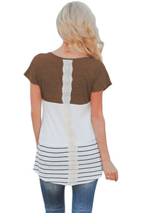 Sexy Brown Color Block Striped Long Top