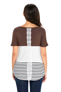 Sexy Brown Color Block Striped Long Top