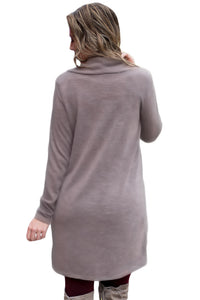 Sexy Brown Drawstring Cowl Neck Sweatshirt Dress