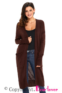 Sexy Brown Knit Long Sleeve Open Front Cardigan