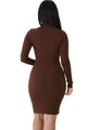 Sexy Brown Lace-up Corset Cut Out Long Sleeve Dress