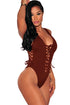 Sexy Brown Lace up High Cut Bodysuit
