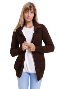 Sexy Brown Long Sleeve Button-up Hooded Cardigans