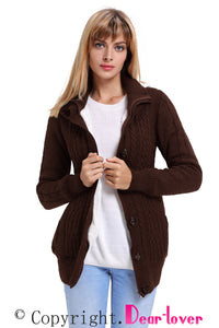 Sexy Brown Long Sleeve Button-up Hooded Cardigans