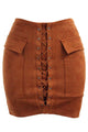 Sexy Brown Suede Lace Up Front Mini Skirt