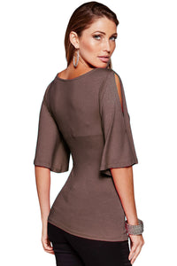 Sexy Brown V Neck Slit Sleeve Wrap Top