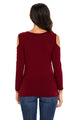 Sexy Burgundy Asymmetric Draped Cold Shoulder Top