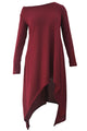 Sexy Burgundy Asymmetric Hemline Long Sleeve Oversize Sweater