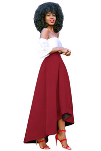 Sexy Burgundy Asymmetric High-Low Hem Maxi Prom Skirt